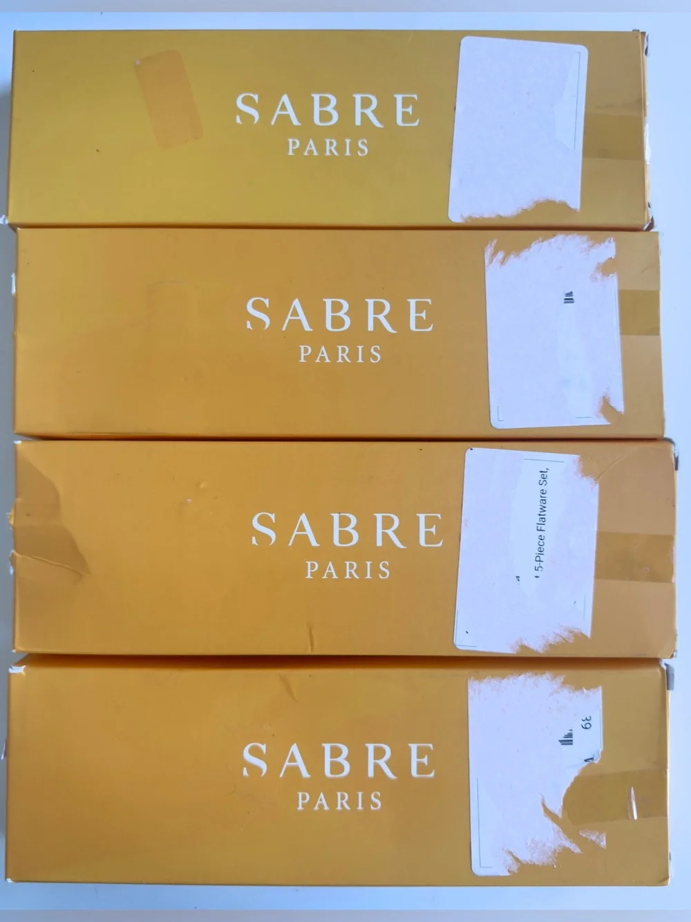 Sabre Paris Bistrot Teak Wood Flatware 20 pc Set, New in Open Boxes, Retail $479